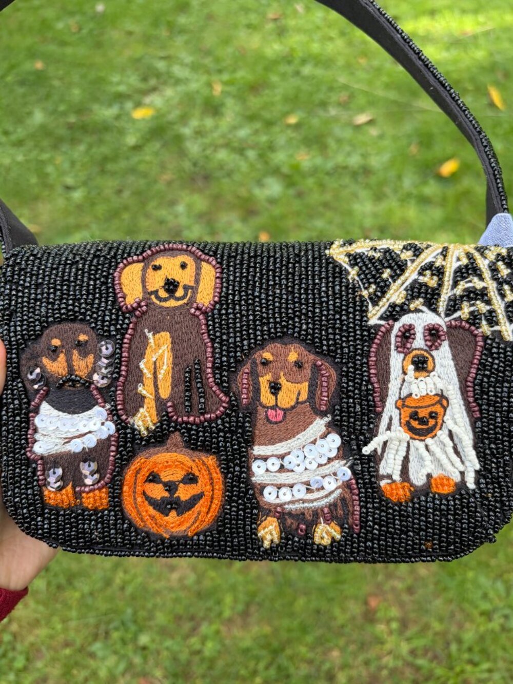 NWT Viral Halloween Beaded Spooky Dogs Bag Spiderweb and Daschunds - Picture 4 of 7